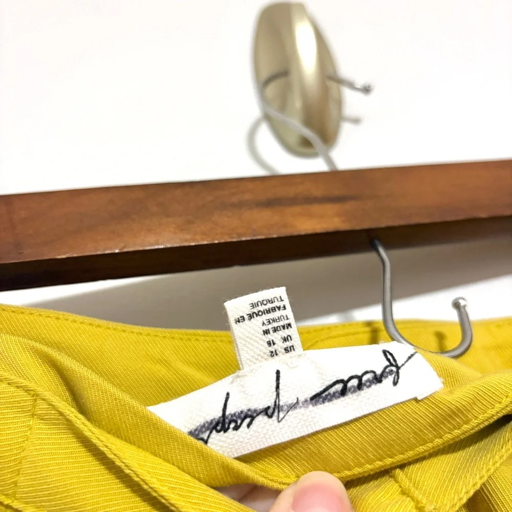 Free People Gabbie Vest Suit Set Bitter Oil Yellow Mid Rise Pant NEW Size 12 NWT
